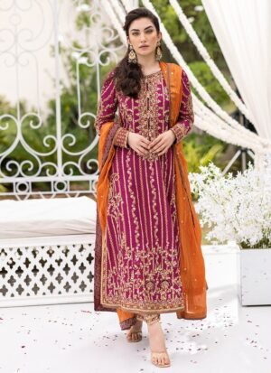 Farah Talib Aziz Wedding Edition – Unstitched Heavy Embroidered Chiffon Suit with Adda Work, Jamawar Trouser & Handwork Dupatta | Luxury Bridal Wear