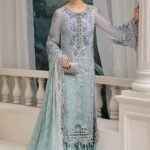 MARIA B Chiffon Collection 2026 – Unstitched Heavy Embroidered Tie & Dye Chiffon Suit with 3D Flowers, Hand Embellishment & Satin Silk Trouser | Luxury Wedding Wear
