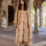 MIRANA Luxury Embroidered Silk Suit – Charmuse Silk Long Shirt with Chiffon Dupatta & Trouser | Festive & Wedding Wear