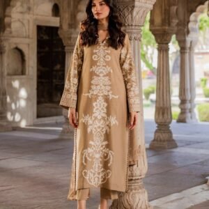 MIRANA Luxury Embroidered Silk Suit – Charmuse Silk Long Shirt with Chiffon Dupatta & Trouser | Festive & Wedding Wear