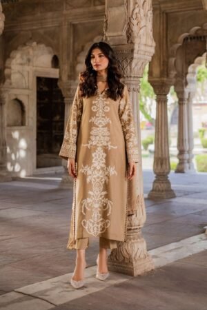 MIRANA Luxury Embroidered Silk Suit – Charmuse Silk Long Shirt with Chiffon Dupatta & Trouser | Festive & Wedding Wear