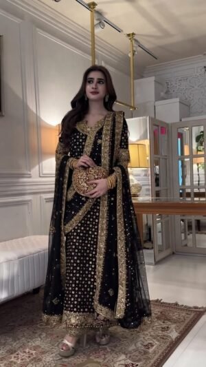 Haris Shakeel Addawork Formal Wedding Suit – Unstitched Chiffon Embroidered Dress with 4-Side Dupatta & Raw Silk Trouser | Luxury Festive Wear