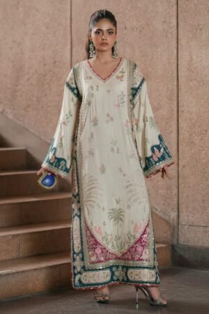 Ethnic Luxury Embroidered Kaftan Silk Suit – Unstitched 2PC