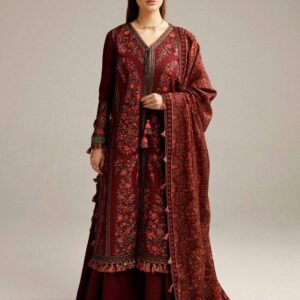 HUSSAIN REHAR Dhanak Suit – Elegant Embroidered Luxury 3PC Wool Shawl Set