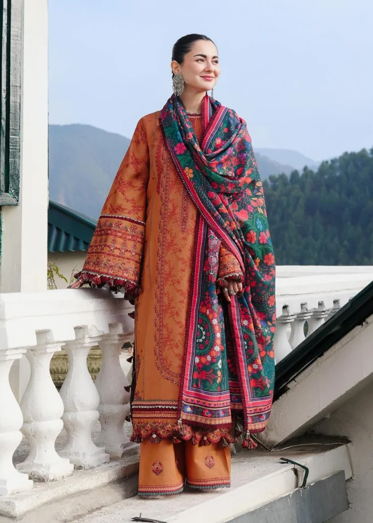 HUSSAIN REHAR Dhanak Suit – 3PC Stunning Luxury Embroidered Winter Collection